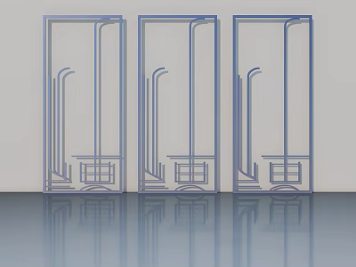 Modern Hinged Doors Design Three Panel With Sleek Lines And Reflective Floor 3d model