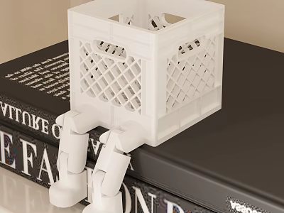 White Grid Design Storage Basket Placed On Black Books With White Small Items 3d model