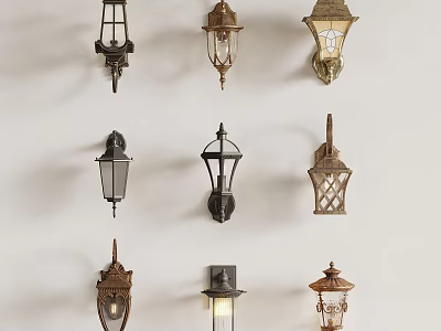 Various Decorative Wall Lamps With Different Designs Displayed On White Wall 3d model