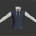 Spliced Blue Jacket With Gray Sleeves White Collar Orange Drawstrings Front Pocket And Zip Closure 3d model