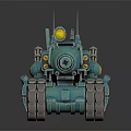 Blue Mechanical Tank Featuring Cannon Tracks Top Antenna And Detailed Design