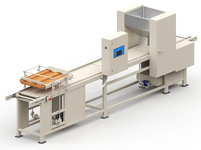 Automated Industrial Conveyor System For Material Handling With Wooden Pallets And Control Panel 3d model