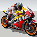 Racing Motorcycle With REPSOL Logo And Rider On Green Grass Field Under Blue Sky