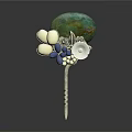 Elegant Jewelry Hairpin with Green Gemstone White Pearls Blue Beads and Silver Flower Decoration