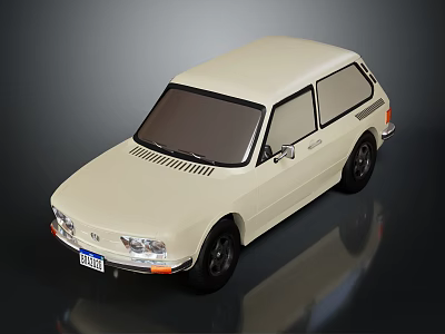 Vintage Beige Hatchback Car Featuring Sleek Body Black Wheels Headlights And Shiny Finish 3d model