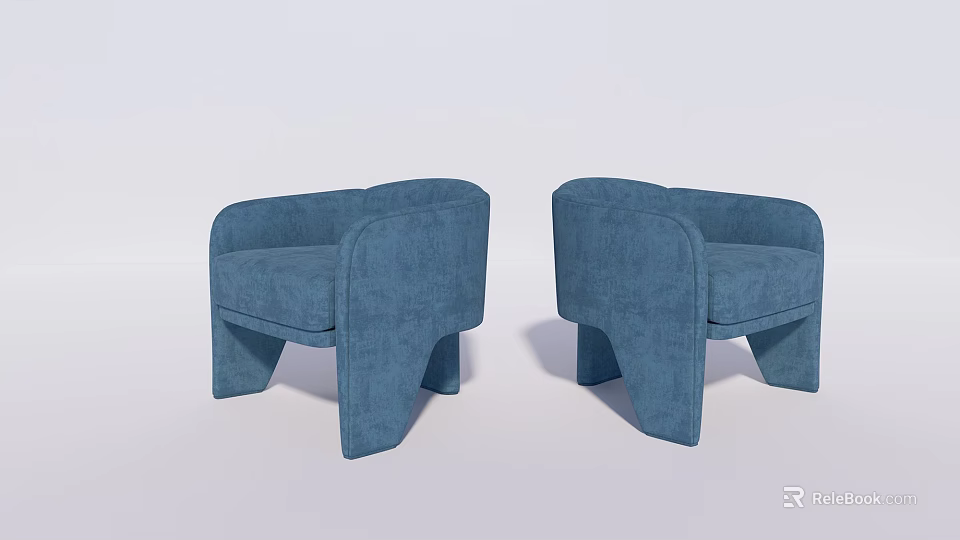 Stylish Modern Blue Accent Chair With Curved Arms Backrest And Geometric Legs 3d model 
