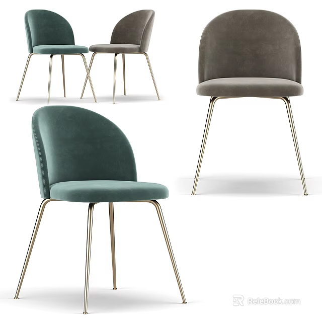 Modern Velvet Stools In Teal Gray And Brown With Metal Legs And Comfortable Seats 3d model 