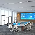 Spacious Modern High Tech Conference Room With Large Data Display And Panoramic Floor Windows