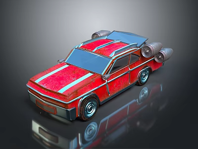 Red Futuristic Space Car With Rocket Engines And Aerodynamic Exterior Design 3d model