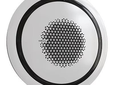 TREBLAB Circular Audio Speaker With White Body And Black Triangular Grille Design 3d model