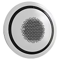 TREBLAB Circular Audio Speaker With White Body And Black Triangular Grille Design 3d model