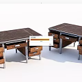 Modern Industrial Desk Featuring Dark Wooden Top Metal Frame And Multiple Drawers