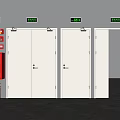 White Fire Doors With Red Hydrant And Wall Mounted Fire Safety Signs 3d model