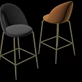 Modern Upholstered Bar Stools In Gray And Orange With Gold Metal Legs