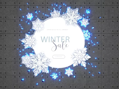 Winter Sale Promotion With Snowflakes And Blue Lights On Gray Dotted Wall 3d model