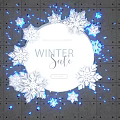 Winter Sale Promotion With Snowflakes And Blue Lights On Gray Dotted Wall