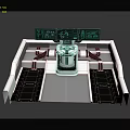 High Tech Computer Control Console With Multiple Screens And Central Unit Design