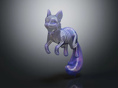 3D Rendered Transparent Purple Fox Skeleton Model With Dynamic Pose And Glossy Surface 3d model