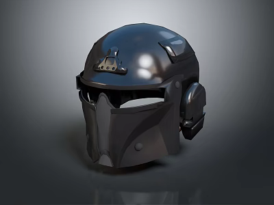 Shiny Black Metallic Tactical Helmet Headwear With Glossy Surface And Futuristic Design 3d model