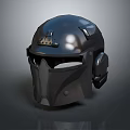 Shiny Black Metallic Tactical Helmet Headwear With Glossy Surface And Futuristic Design