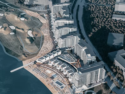 Scenic Waterfront Aerial Planning With Modern Buildings Greenery And Urban Design 3d model