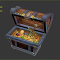 Open Decorative Household Storage Chest With Colorful Balls Gold Coins And Key