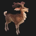 Stylized Brown Deer Model With Curly Antlers White Spots And Fluffy Mane