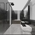 Modern Luxury Dark Marble Bathroom Interior With Full Functional Sanitary Ware And Elegant Practical Design