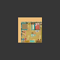 Cartoon Room Scene With Yellow Walls Green Decor Blue Windows Fireplace Rug Bed And Furniture