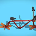 Stylish Red Bicycle With Unique Leaf Shaped Wheels On Blue Background
