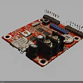 Red Electronic Circuit Board with Various Components Capacitors Resistors Chips and Connectors 3d model