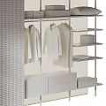 Modern Open Wardrobe Interior Design With Hanging White Shirts Folded Items And Drawers