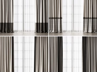Stylish Gray And Black Curtain Designs With Striped Patterns And Sheer Layers 3d model