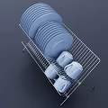 Sturdy Metal Dish Rack With Stacked Blue Plates And Organized Cups