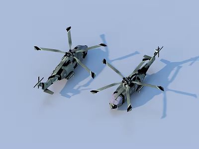 Two Military Helicopters With Rotor Systems And Camouflage Paint In Tactical 3d model