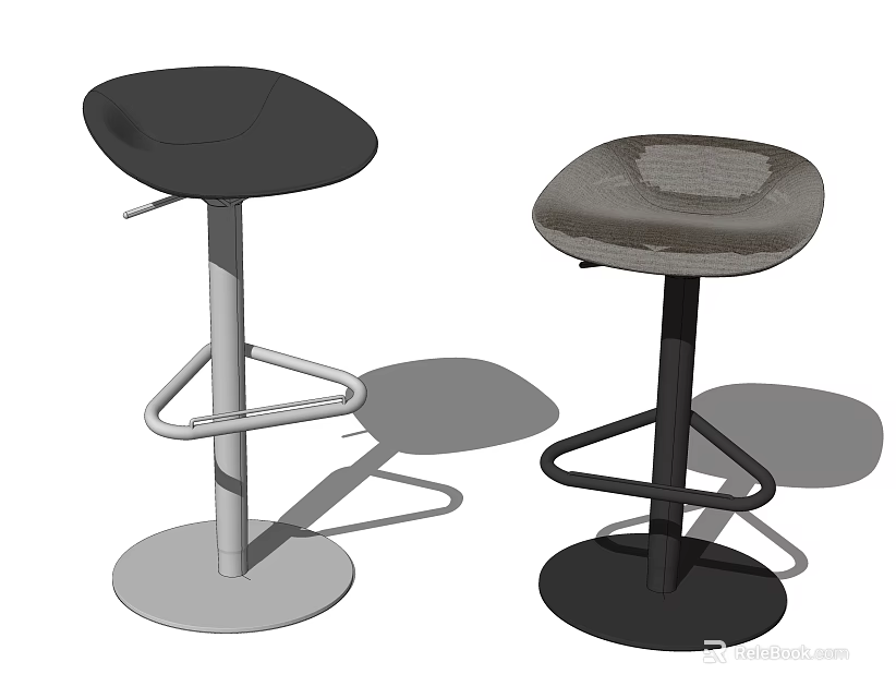 Two Modern Bar Stools With Upholstered And Sleek Seats Metal Frame Round Base 3d model 