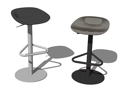 Two Modern Bar Stools With Upholstered And Sleek Seats Metal Frame Round Base 3d model