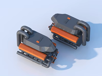 Two Modern Household Appliances With Gray Orange Design Handles And Base 3d model