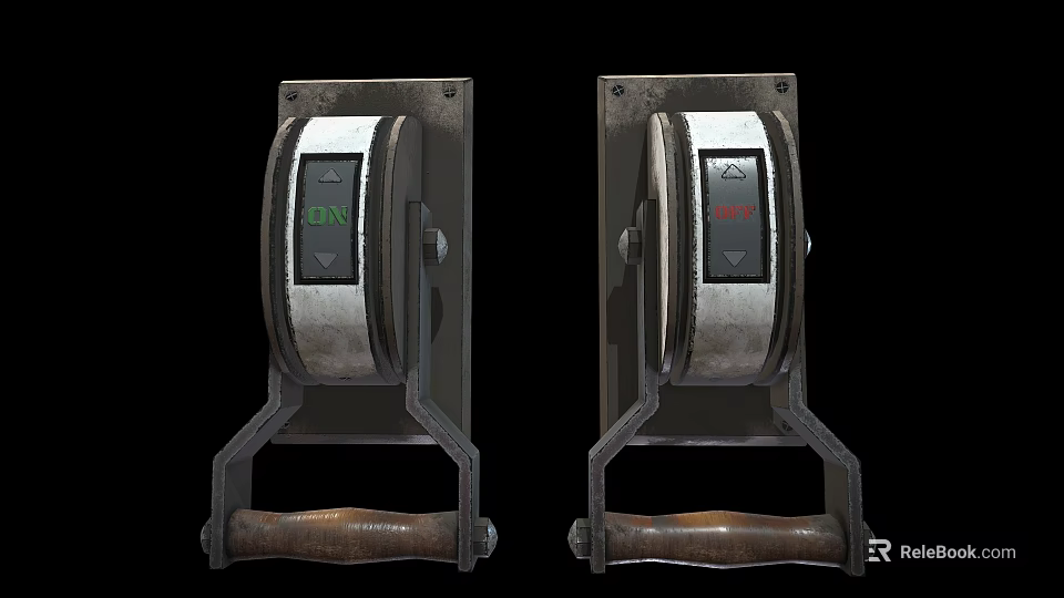 Two Heavy Duty Metal Handles With Wooden Grips Featuring ON OFF Control Indicators 3d model 
