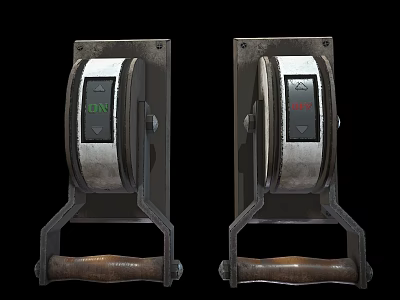 Two Heavy Duty Metal Handles With Wooden Grips Featuring ON OFF Control Indicators 3d model