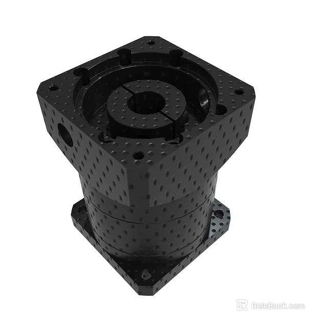 Precision Engineered Black Industrial Mechanical Part With Textured Surface And Mounting Holes 3d model 