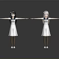 Two Women in Nurse Uniforms Standing with Arms Outstretched Against Gray Background