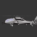 Military Helicopter With Blue Canopy White Rotors And Missiles On Dark Surface
