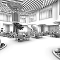 Luxurious Modern Leisure Area Interior With Chandelier Colorful Seating And Green Plants