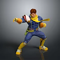 3D Model Male Character in Blue Costume with Yellow Scarf Gloves and Action Pose