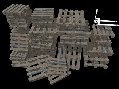Industrial Stacked Wooden Pallet Shelving For Warehouse Storage With Forklift 3d model