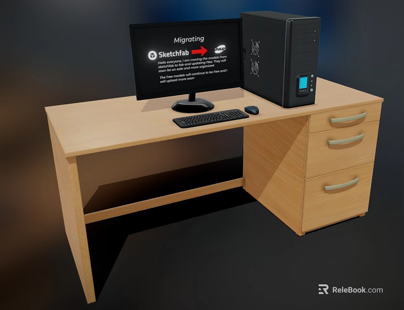 Modern Desktop Computer Setup With Monitor Tower Keyboard Mouse On Wooden Desk 3d model 