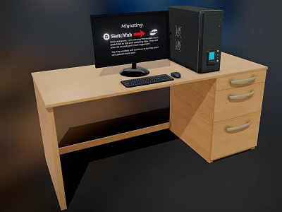 Modern Desktop Computer Setup With Monitor Tower Keyboard Mouse On Wooden Desk 3d model