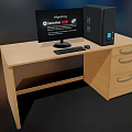 Modern Desktop Computer Setup With Monitor Tower Keyboard Mouse On Wooden Desk