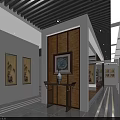 Traditional Art Gallery Interior With Framed Paintings And Glass Display Cases